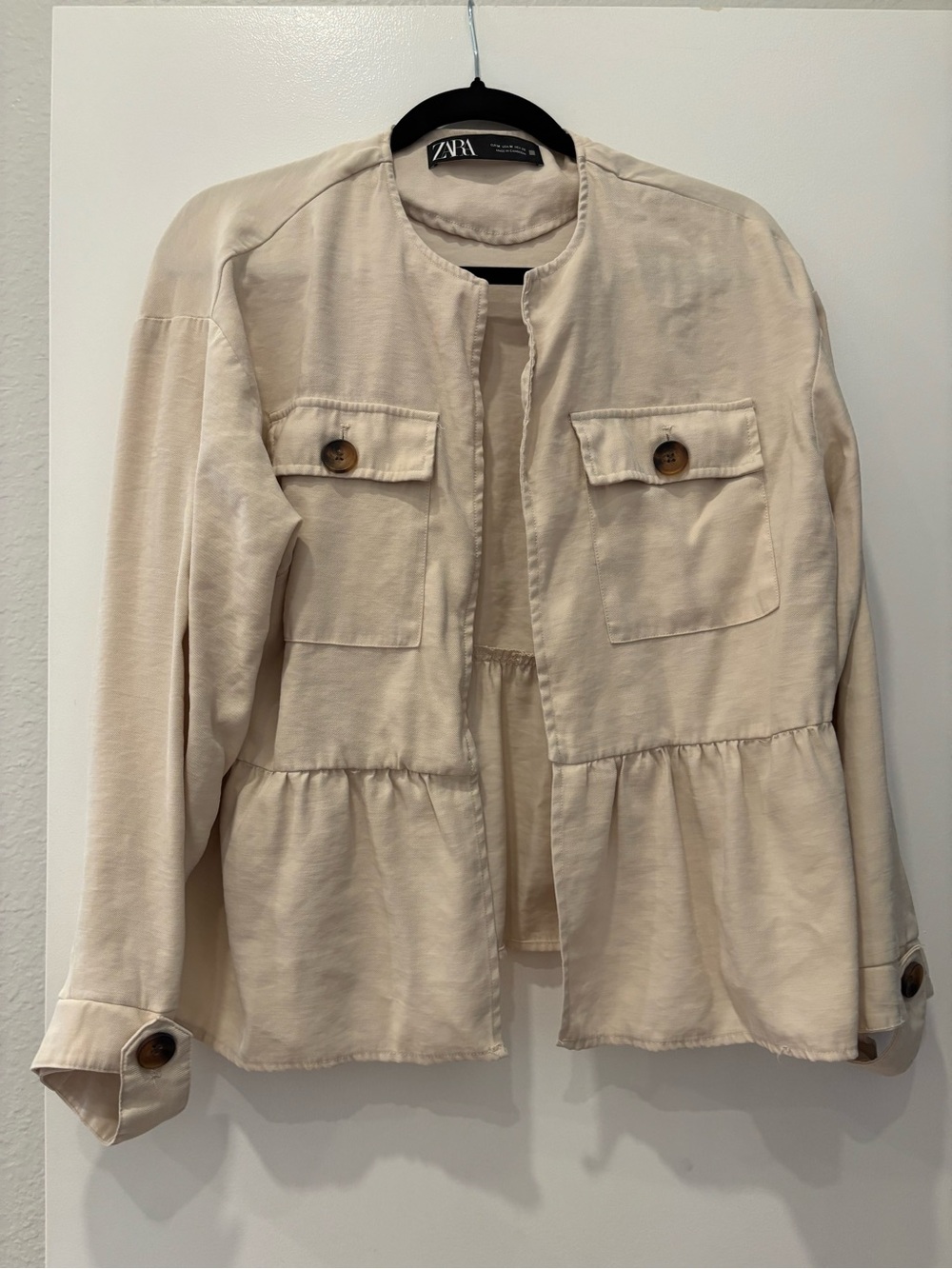 Zara Peplum Utility Military style layering light weight Jacket ruffles pockets